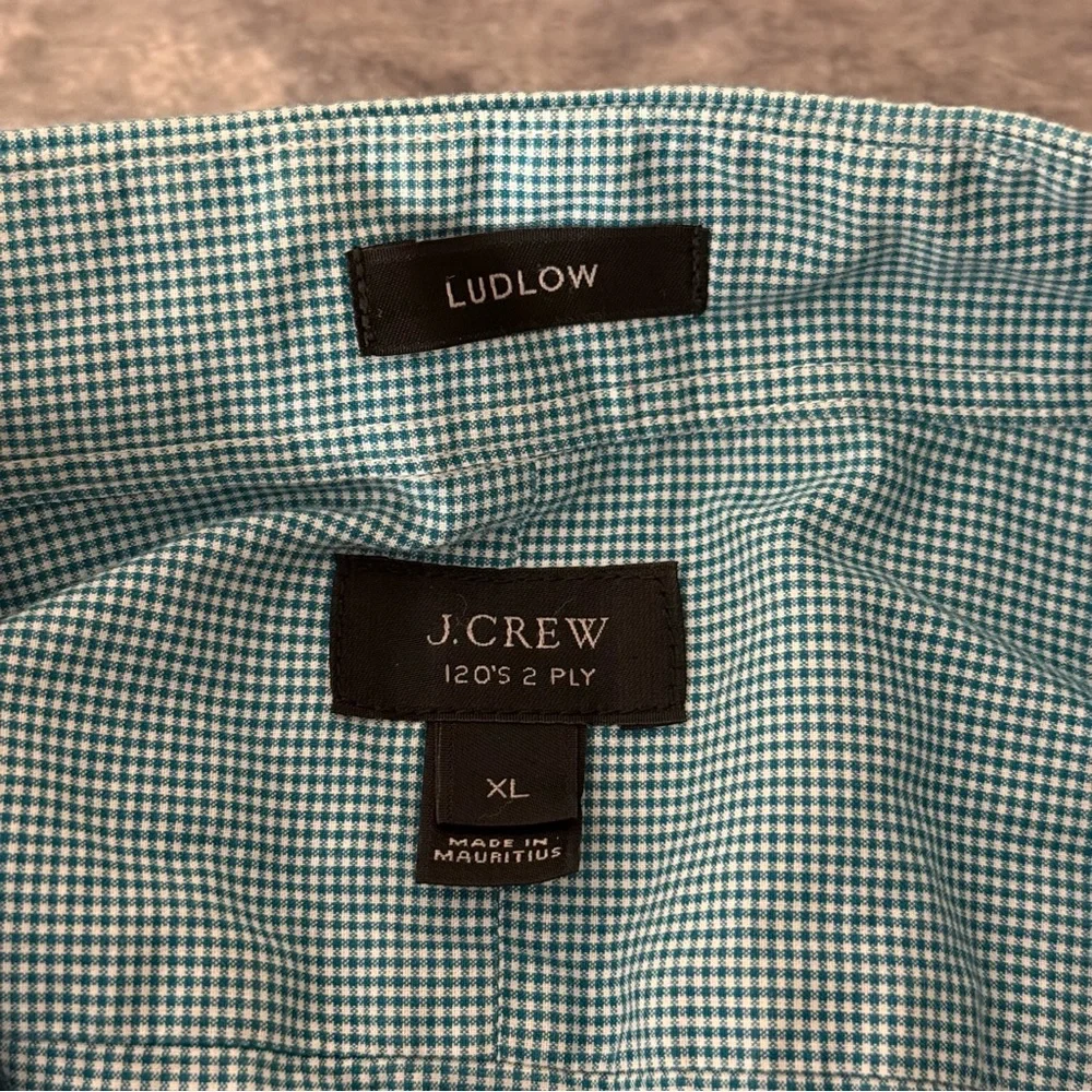 J.Crew Ludlow 120s‎ 2-Ply Teal Micro Gingham Button Down Shirt XL